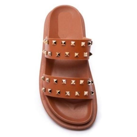 !! NEW !! Studded Double Strap Slides in Cognac - Picture 4 of 4